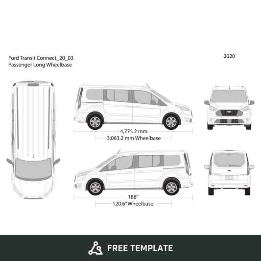 2020 Ford Transit Connect free vector vehicle wrap template - GravBase