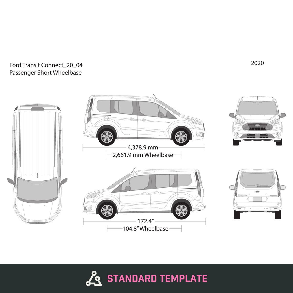 2020 Ford Transit Connect vector wrap template V04, Design-Ready PDF - GravBase
