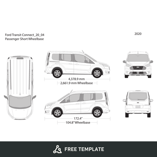 2020 Ford Transit Connect free vector vehicle wrap template - GravBase