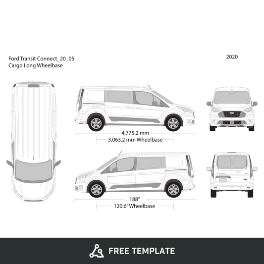 2020 Ford Transit Connect free vector vehicle wrap template - GravBase