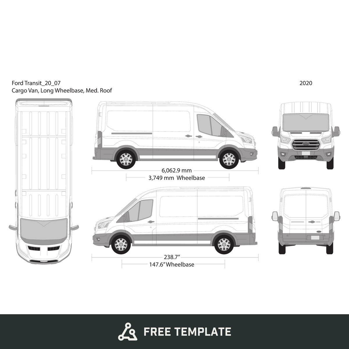 2020 Ford Transit Sliding Door free vector vehicle wrap template - GravBase