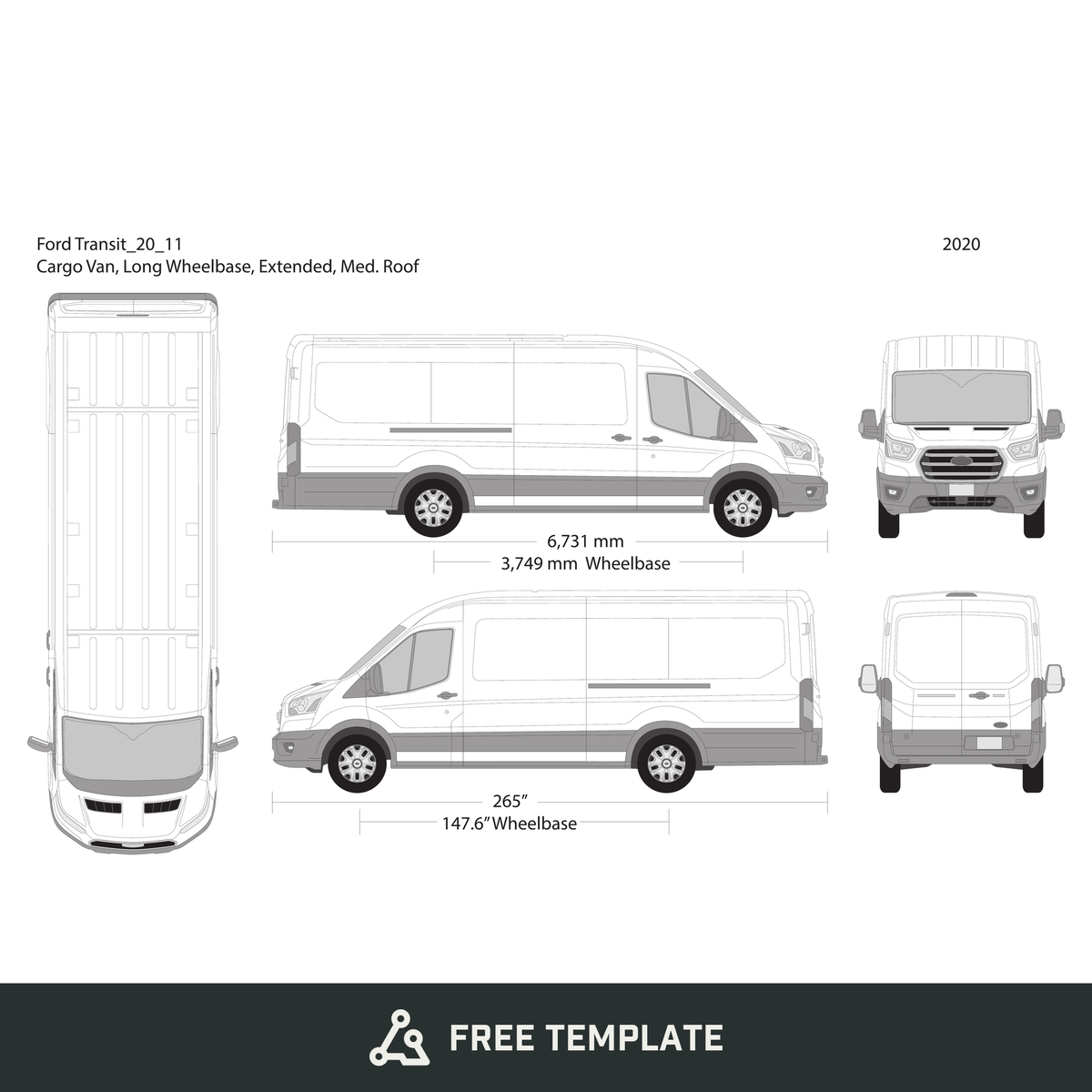 2020 Ford Transit Sliding Door free vector vehicle wrap template - GravBase