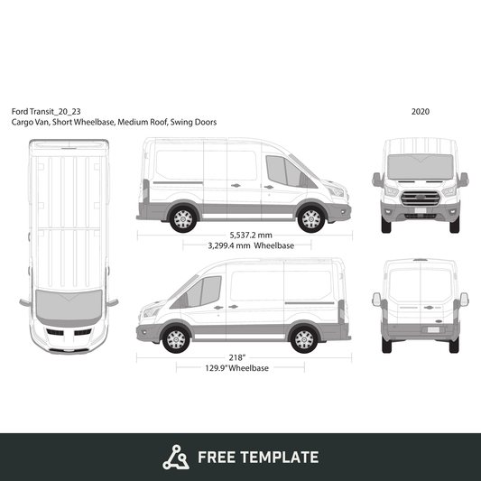 2020 Ford Transit Swing Doors free vector vehicle wrap template - GravBase