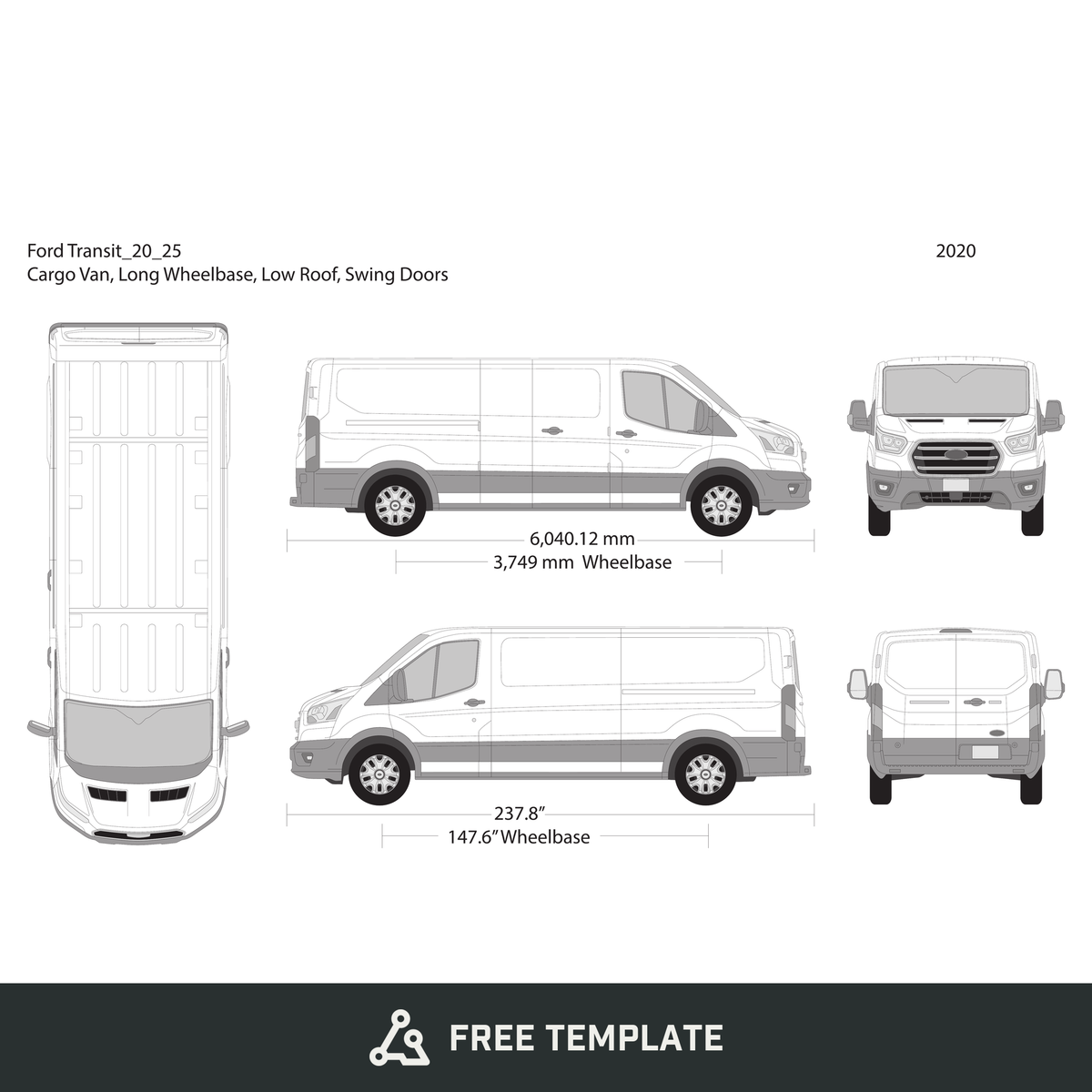 2020 Ford Transit Swing Doors free vector vehicle wrap template - GravBase