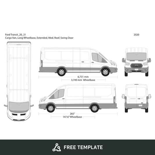 2020 Ford Transit Swing Doors free vector vehicle wrap template - GravBase