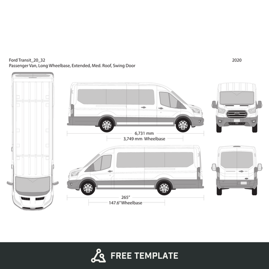 2020 Ford Transit Swing Doors free vector vehicle wrap template - GravBase