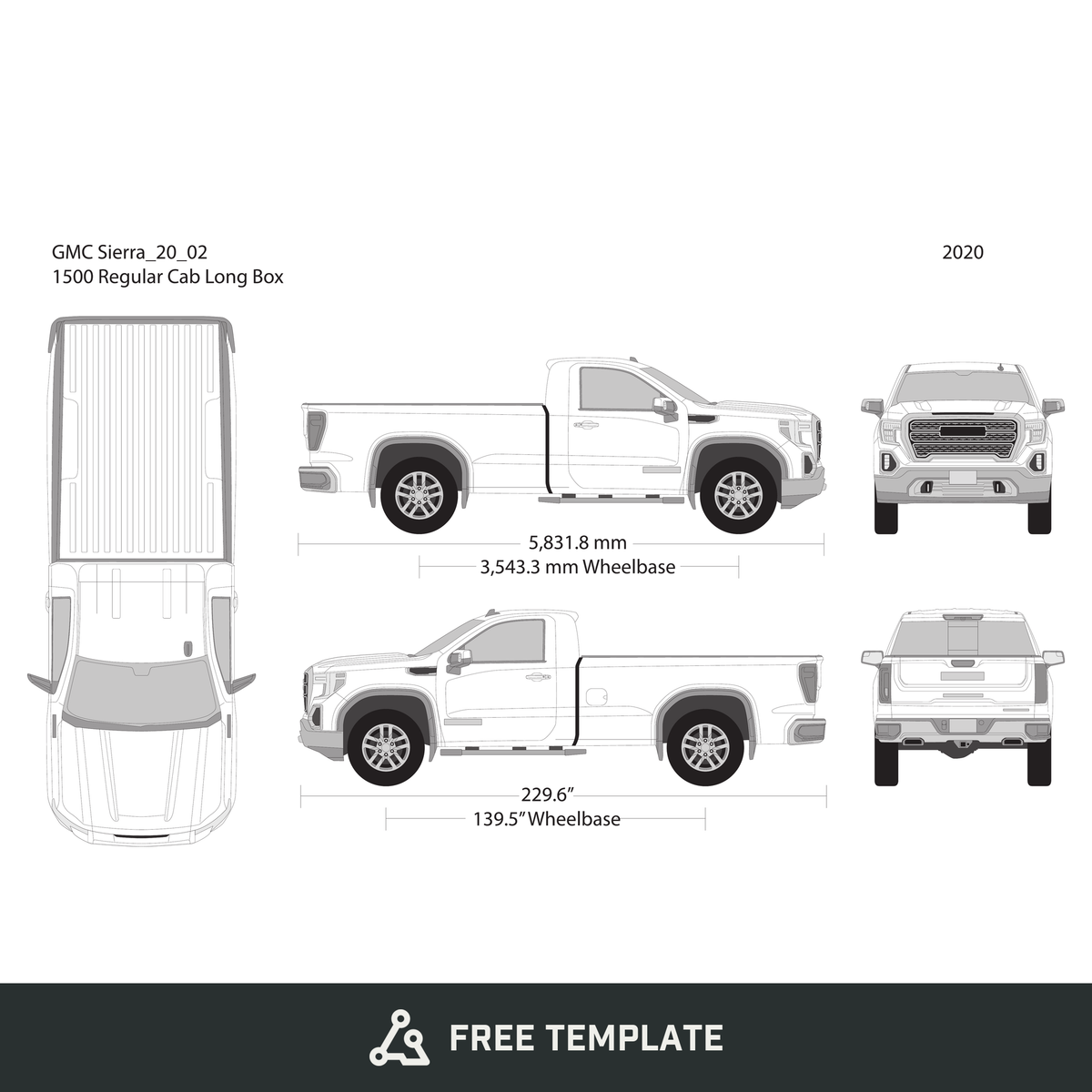 2020 GMC Sierra 1500 free vector vehicle wrap template - GravBase
