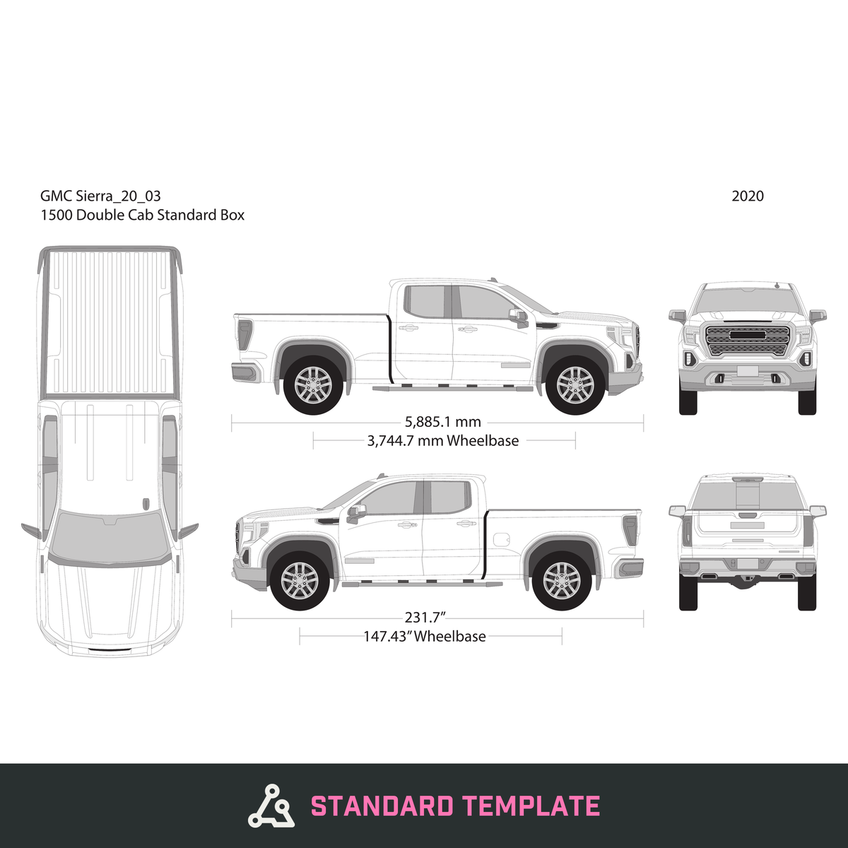 2020 GMC Sierra 1500 vector wrap template V03, Design-Ready PDF - GravBase