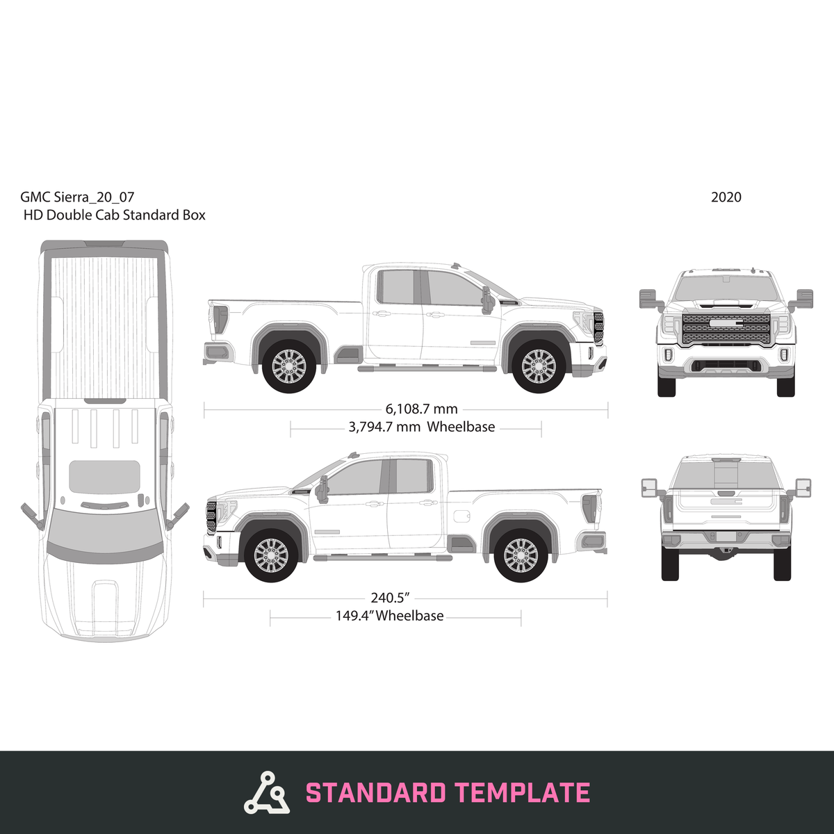 2020 GMC Sierra 2500-3500 HD vector wrap template V07, Design-Ready PDF - GravBase