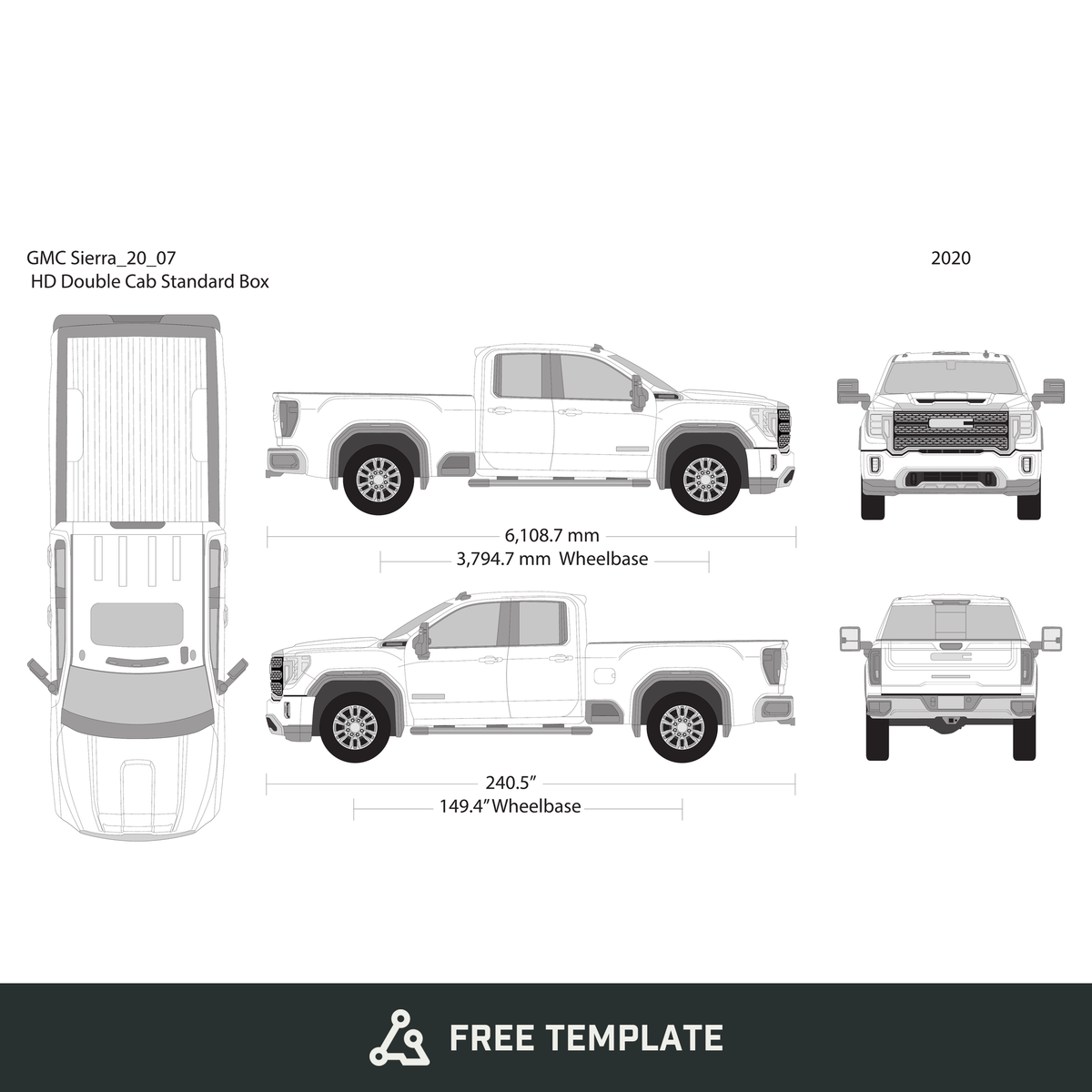 2020 GMC Sierra 2500-3500 HD free vector vehicle wrap template - GravBase