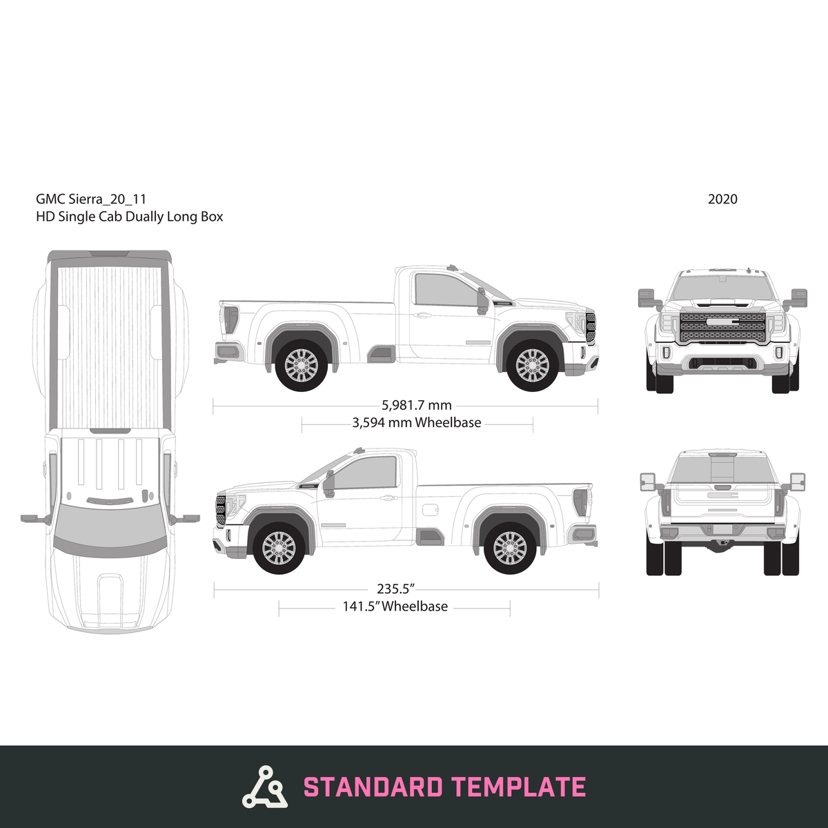 2020 GMC Sierra 2500-3500 HD vector wrap template V11, Design-Ready PDF - GravBase