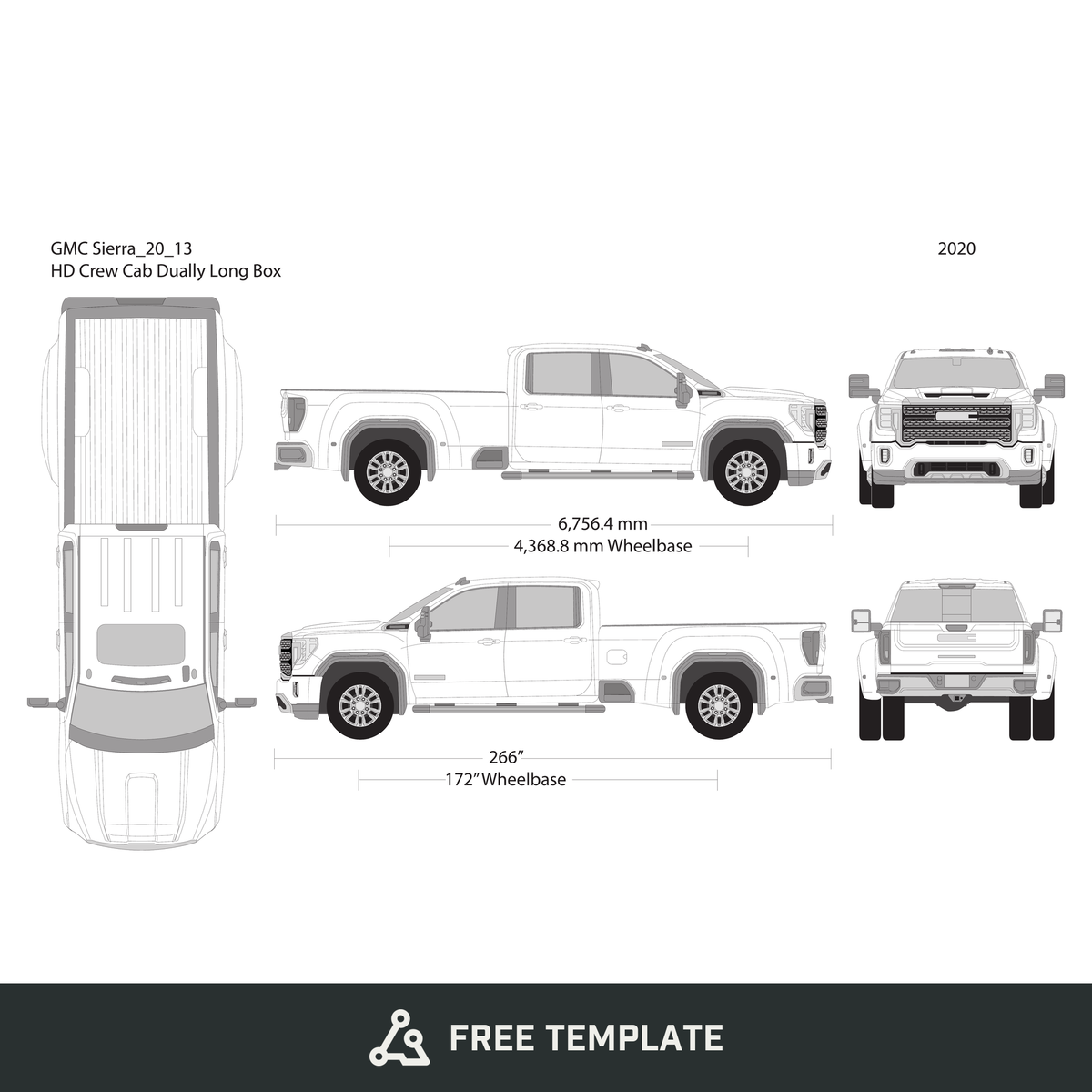 2020 GMC Sierra 2500-3500 HD free vector vehicle wrap template - GravBase