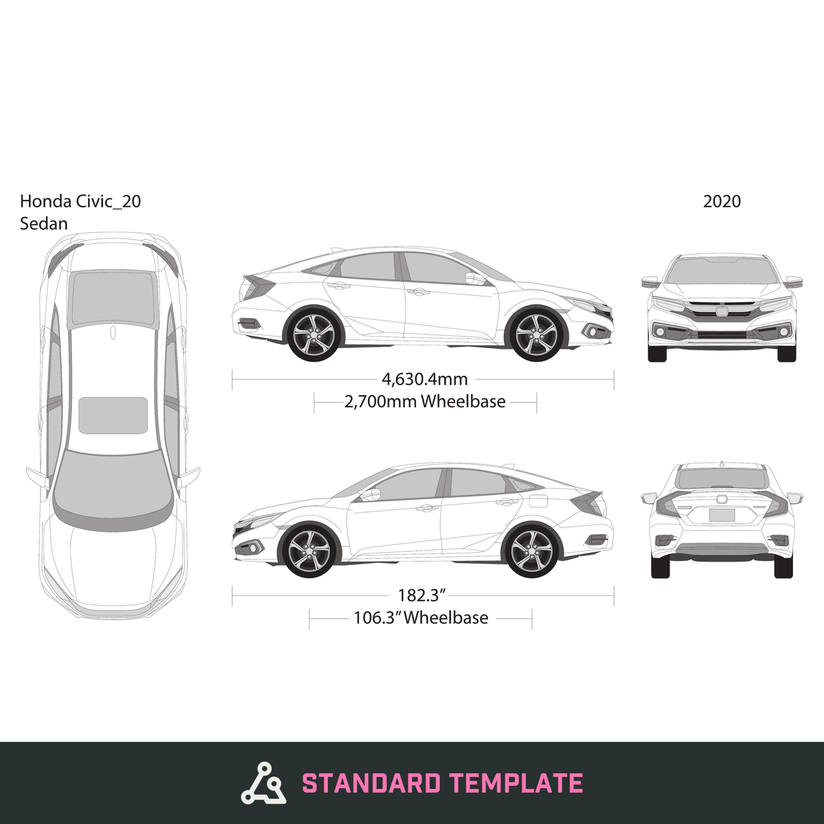 2020 Honda Civic Sedan vector wrap template, Design-Ready PDF - GravBase
