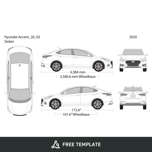 2020 Hyundai Accent Sedan free vector vehicle wrap template - GravBase
