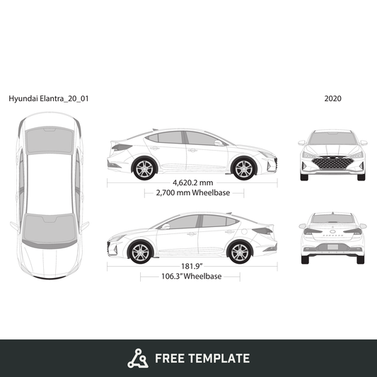 2020 Hyundai Elantra free vector vehicle wrap template - GravBase