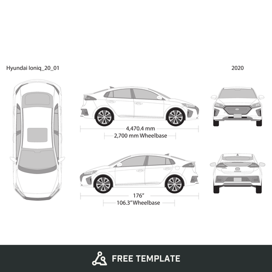 2020 Hyundai Ioniq free vector vehicle wrap template - GravBase
