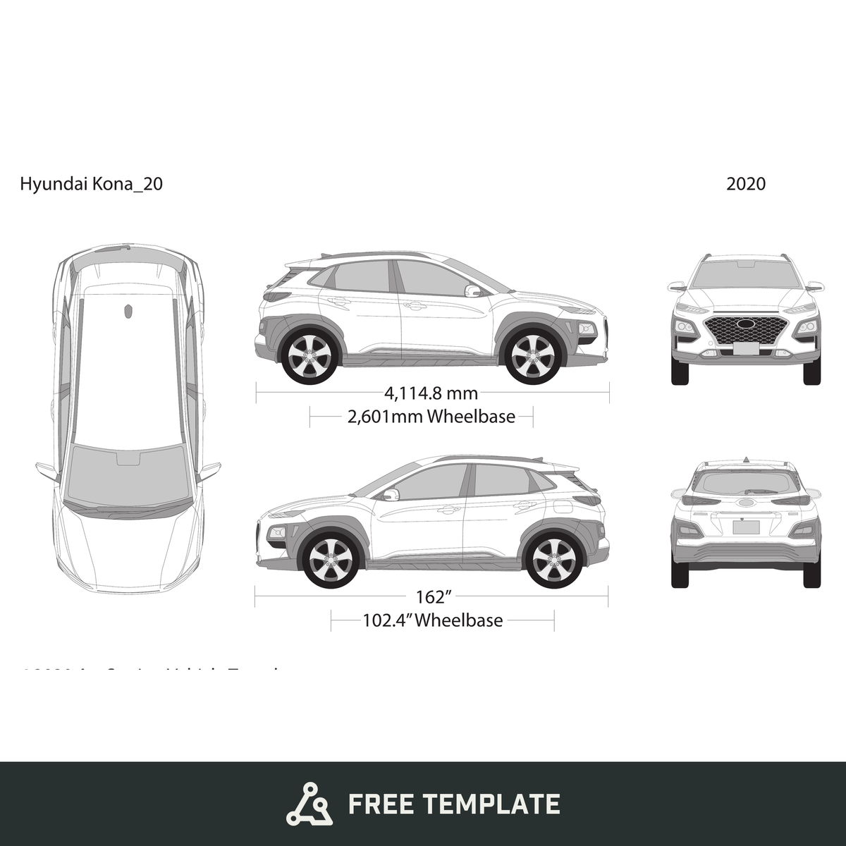 2020 Hyundai Kona free vector vehicle wrap template - GravBase