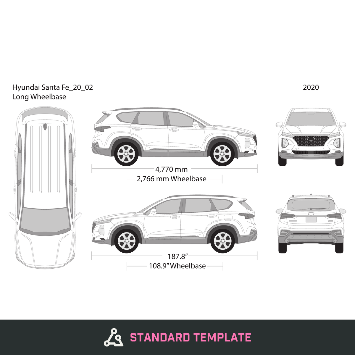 2020 Hyundai Santa Fe vector wrap template, Design-Ready PDF - GravBase