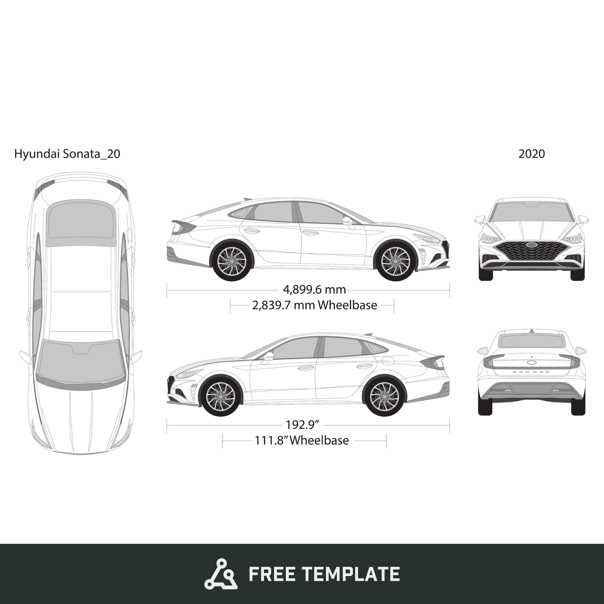 2020 Hyundai Sonata free vector vehicle wrap template - GravBase