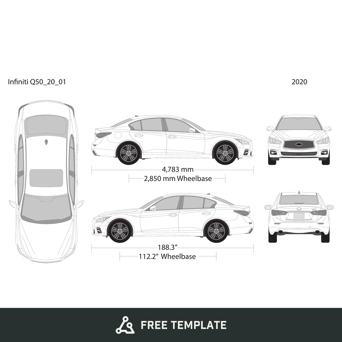 2020 Infiniti Q50 free vector vehicle wrap template - GravBase