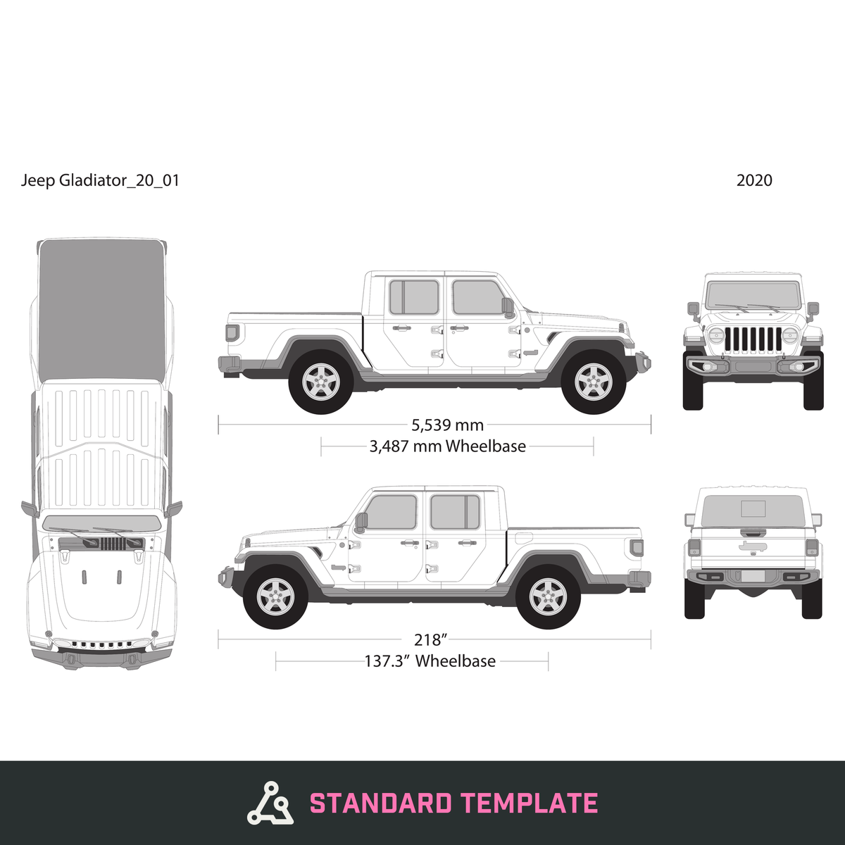 2020 Jeep Gladiator vector wrap template, Design-Ready PDF - GravBase