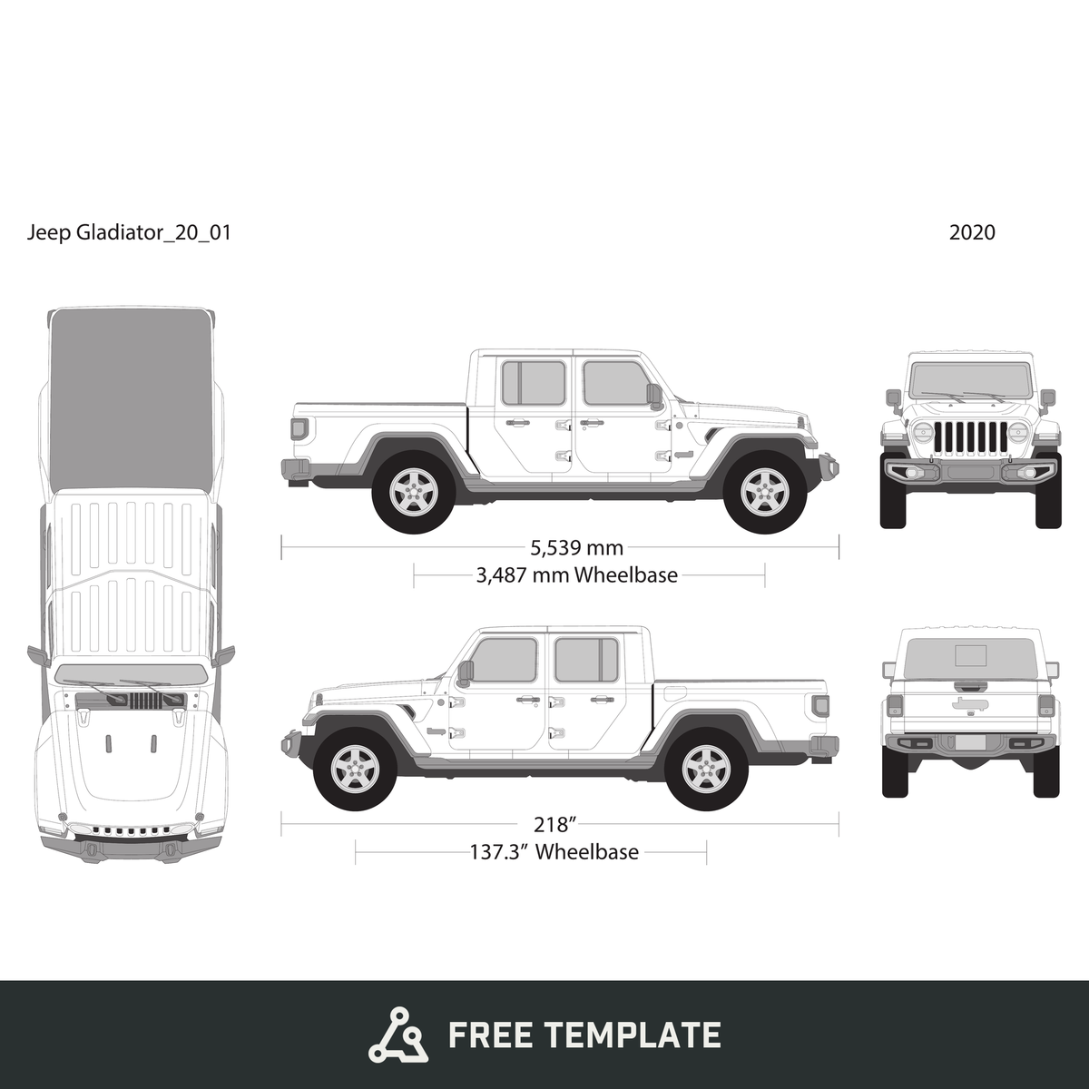 2020 Jeep Gladiator free vector vehicle wrap template - GravBase