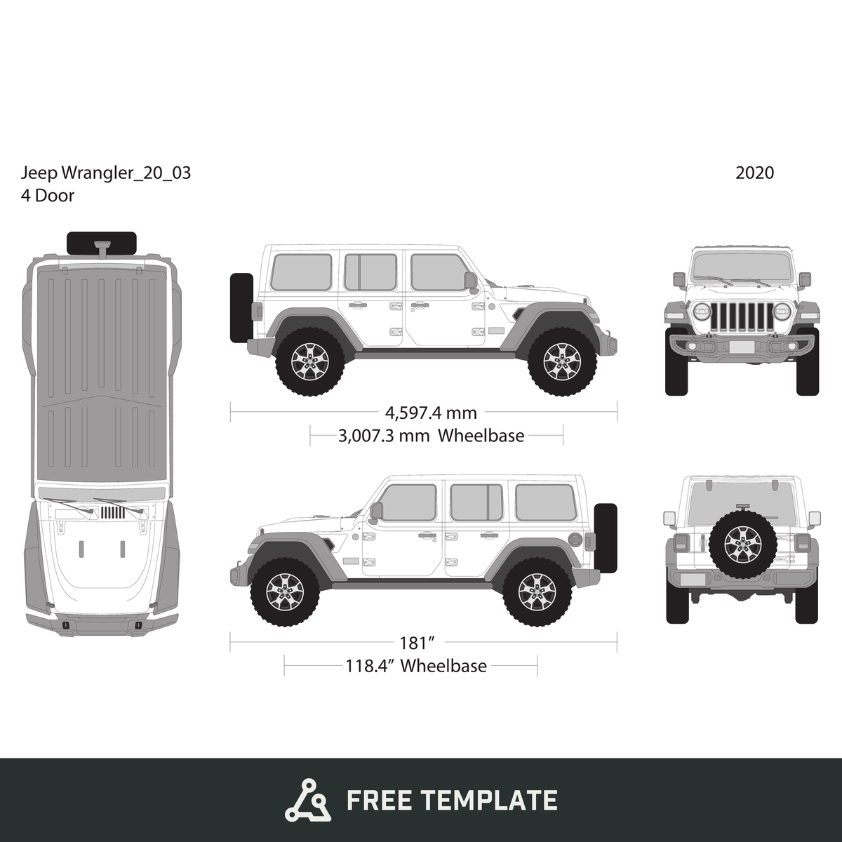 2020 Jeep Wrangler free vector vehicle wrap template - GravBase