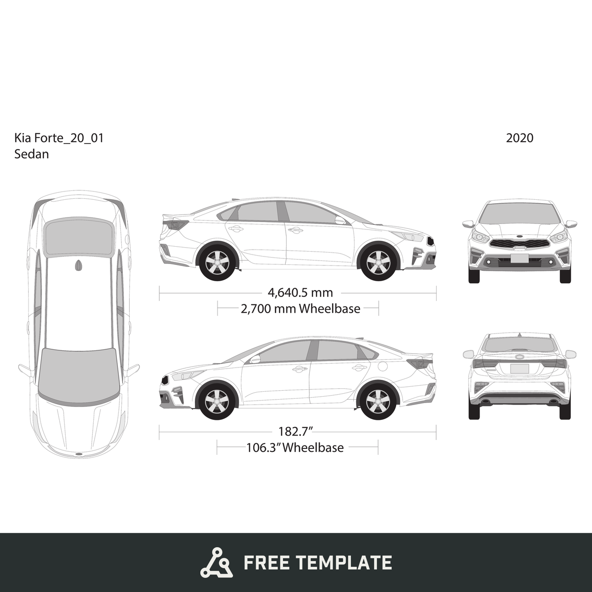 2020 Kia Forte free vector vehicle wrap template - GravBase