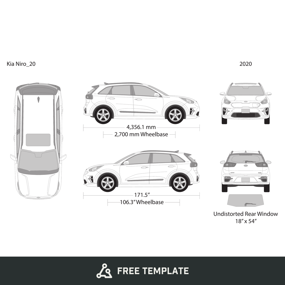 2020 Kia Niro free vector vehicle wrap template - GravBase
