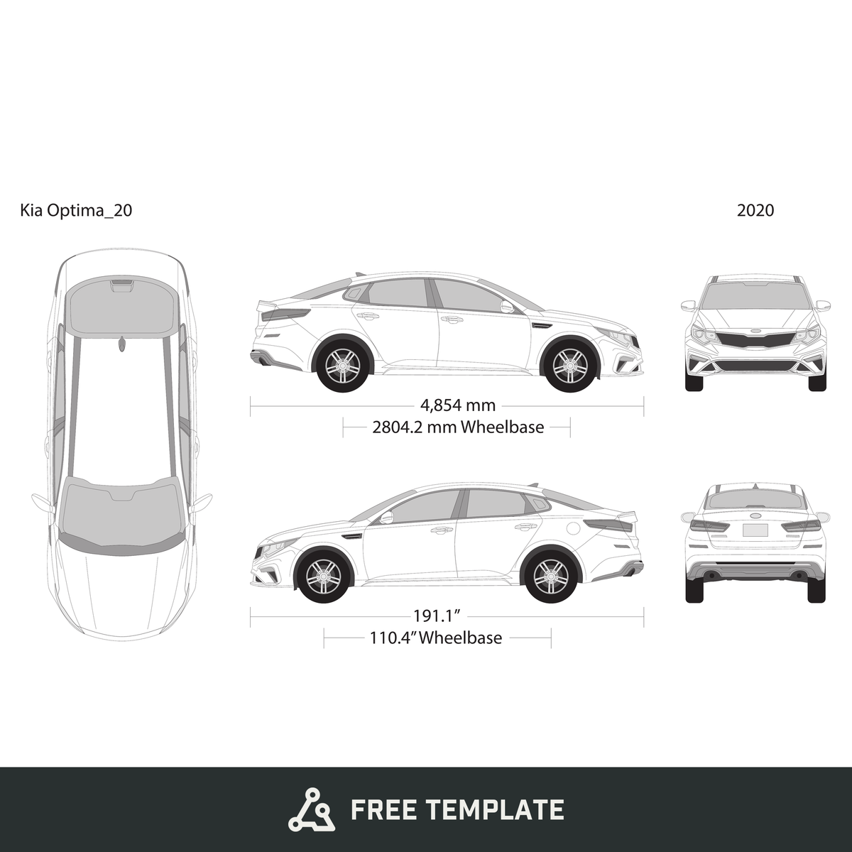 2020 Kia Optima free vector vehicle wrap template - GravBase