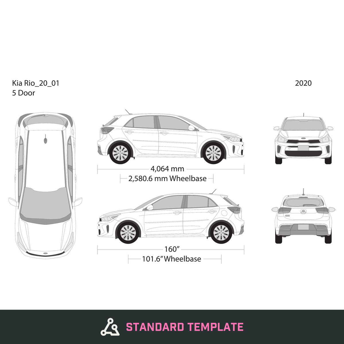 2020 Kia Rio5 vector wrap template, Design-Ready PDF - GravBase