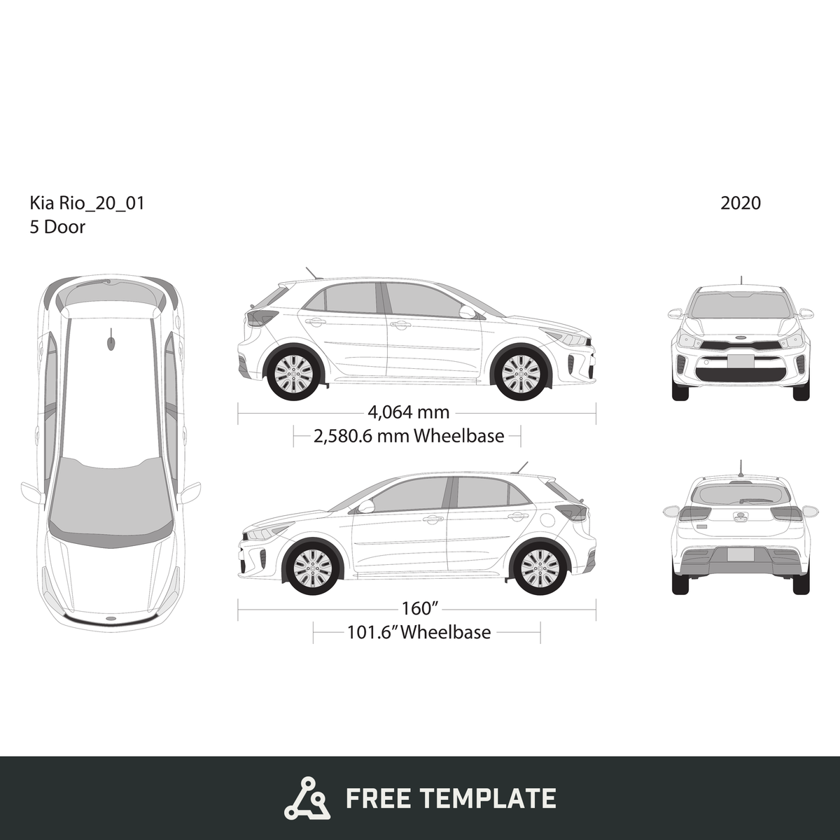 2020 Kia Rio5 free vector vehicle wrap template - GravBase