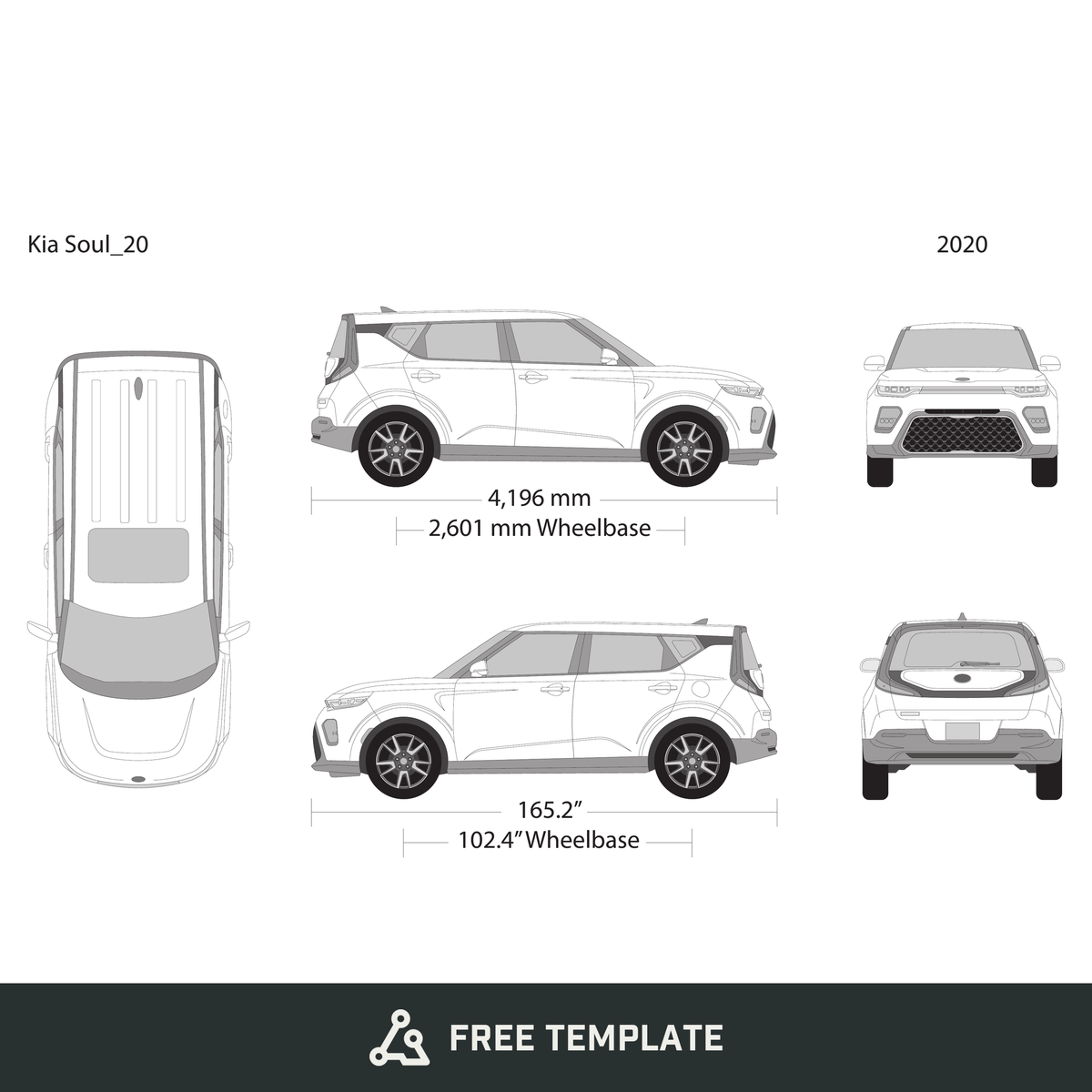 2020 Kia Soul free vector vehicle wrap template - GravBase