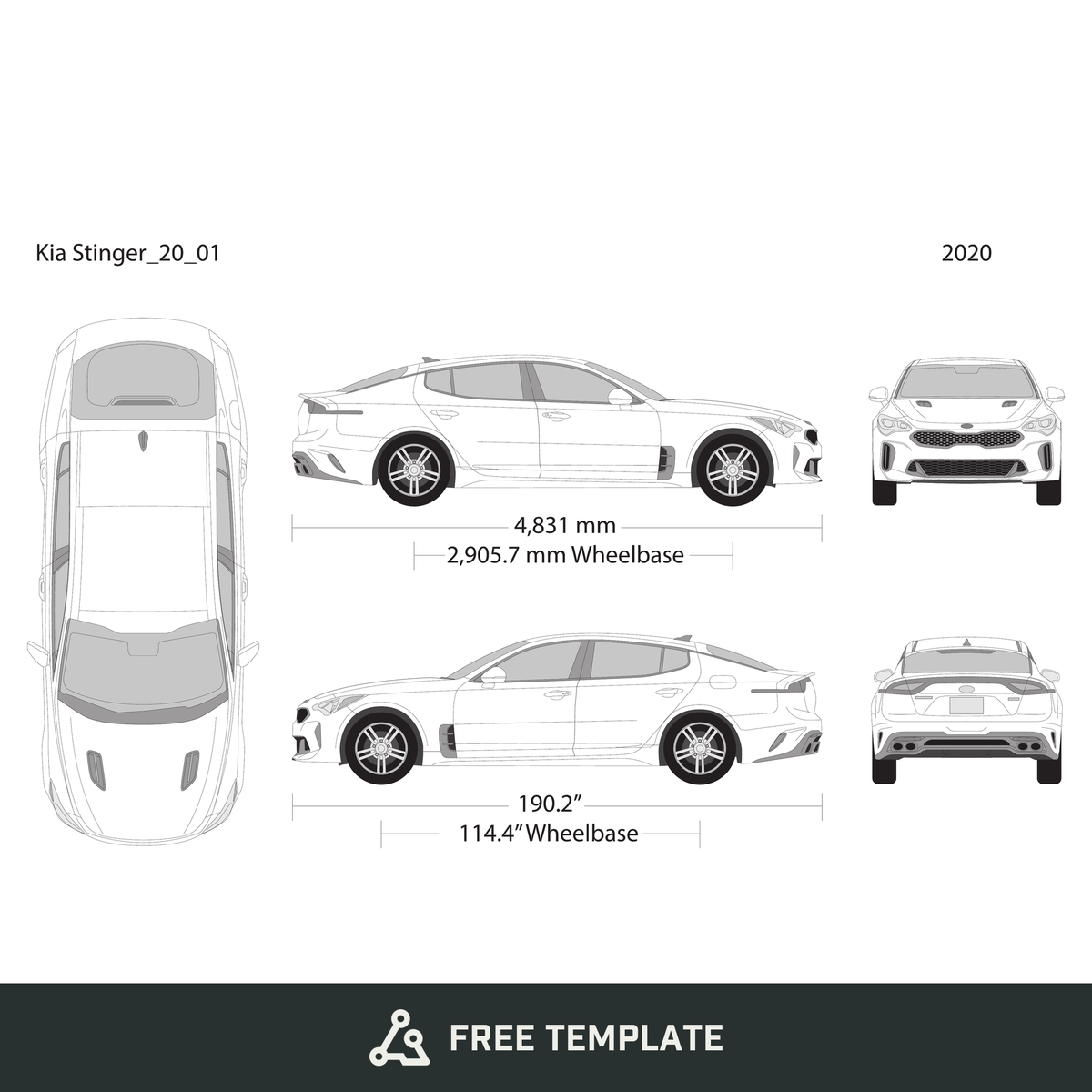 2020 Kia Stinger free vector vehicle wrap template - GravBase