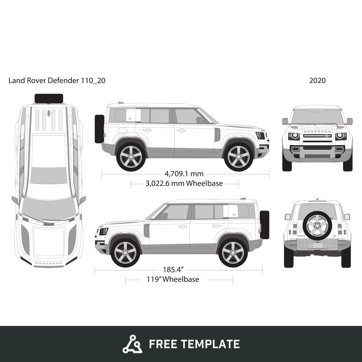 2020 Land Rover Defender 110 free vector vehicle wrap template - GravBase