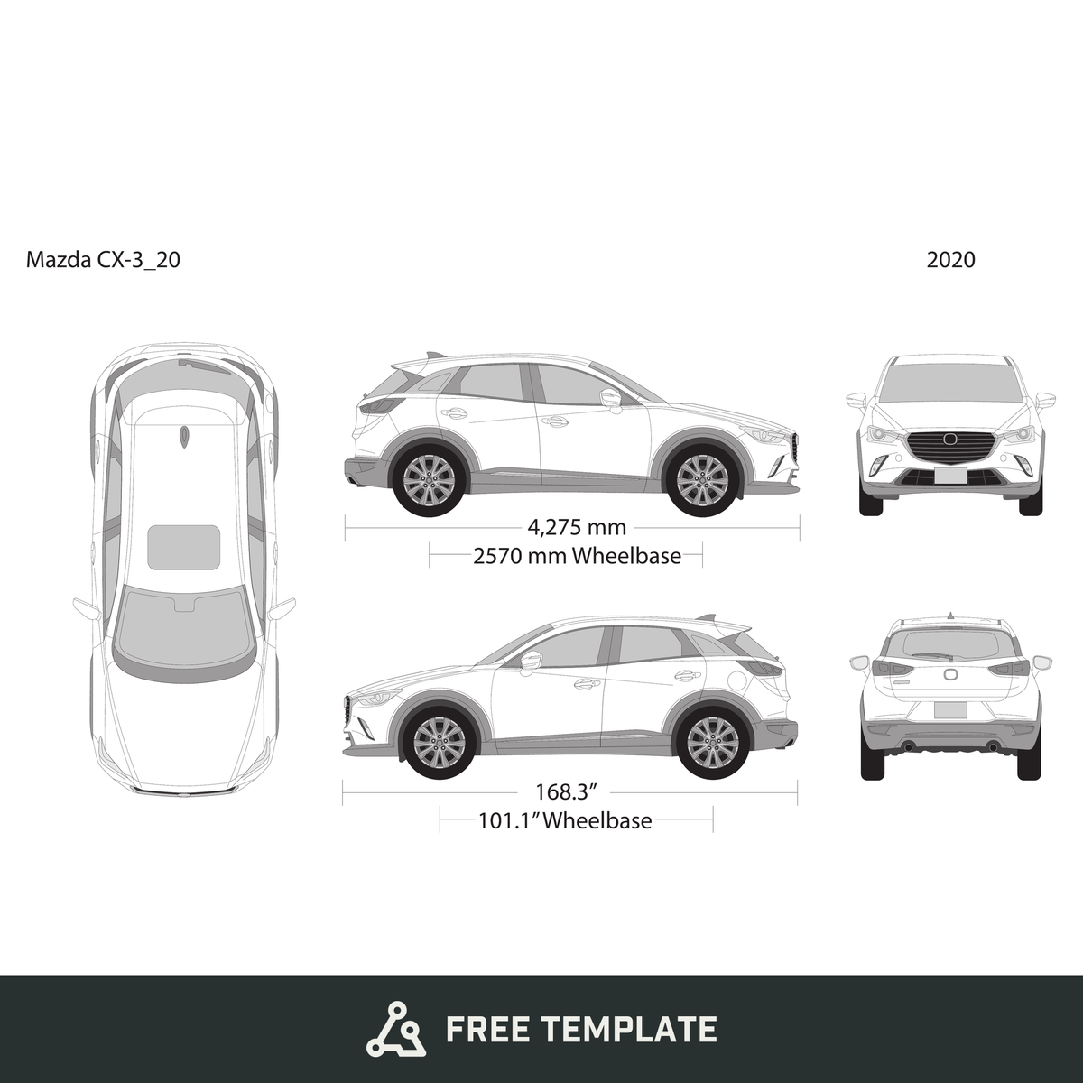 2020 Mazda CX-3 free vector vehicle wrap template - GravBase