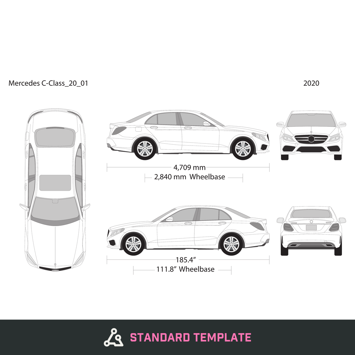 2020 Mercedes C-Class vector wrap template, Design-Ready PDF - GravBase