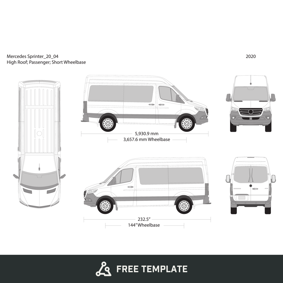 2020 Mercedes Sprinter free vector vehicle wrap template - GravBase