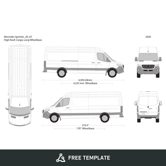 2020 Mercedes Sprinter free vector vehicle wrap template - GravBase