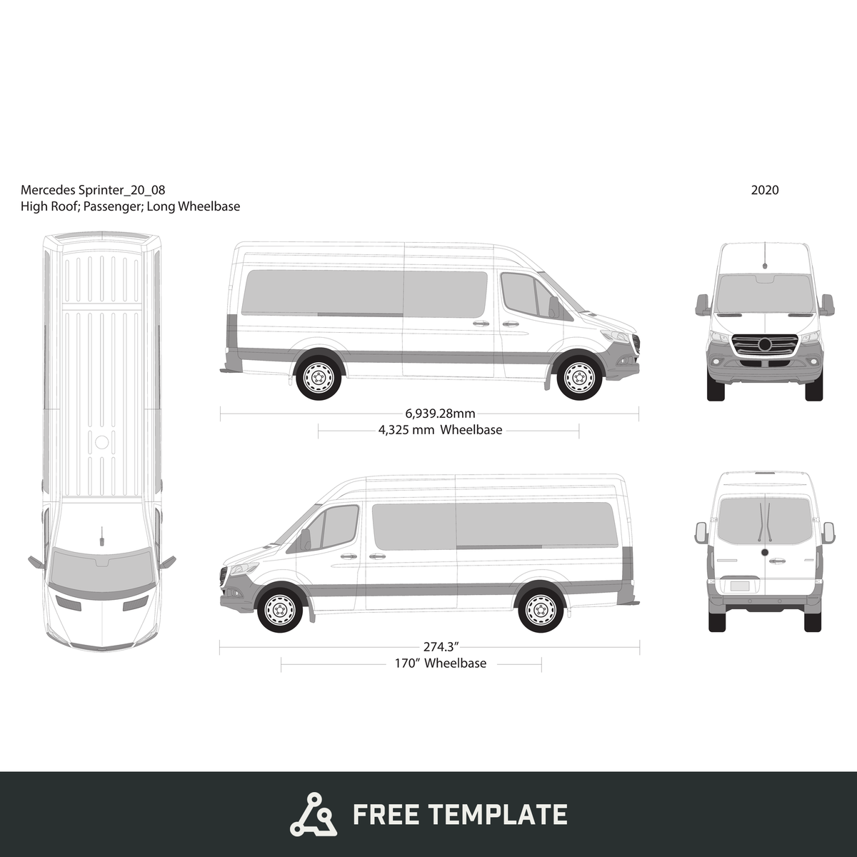 2020 Mercedes Sprinter free vector vehicle wrap template - GravBase