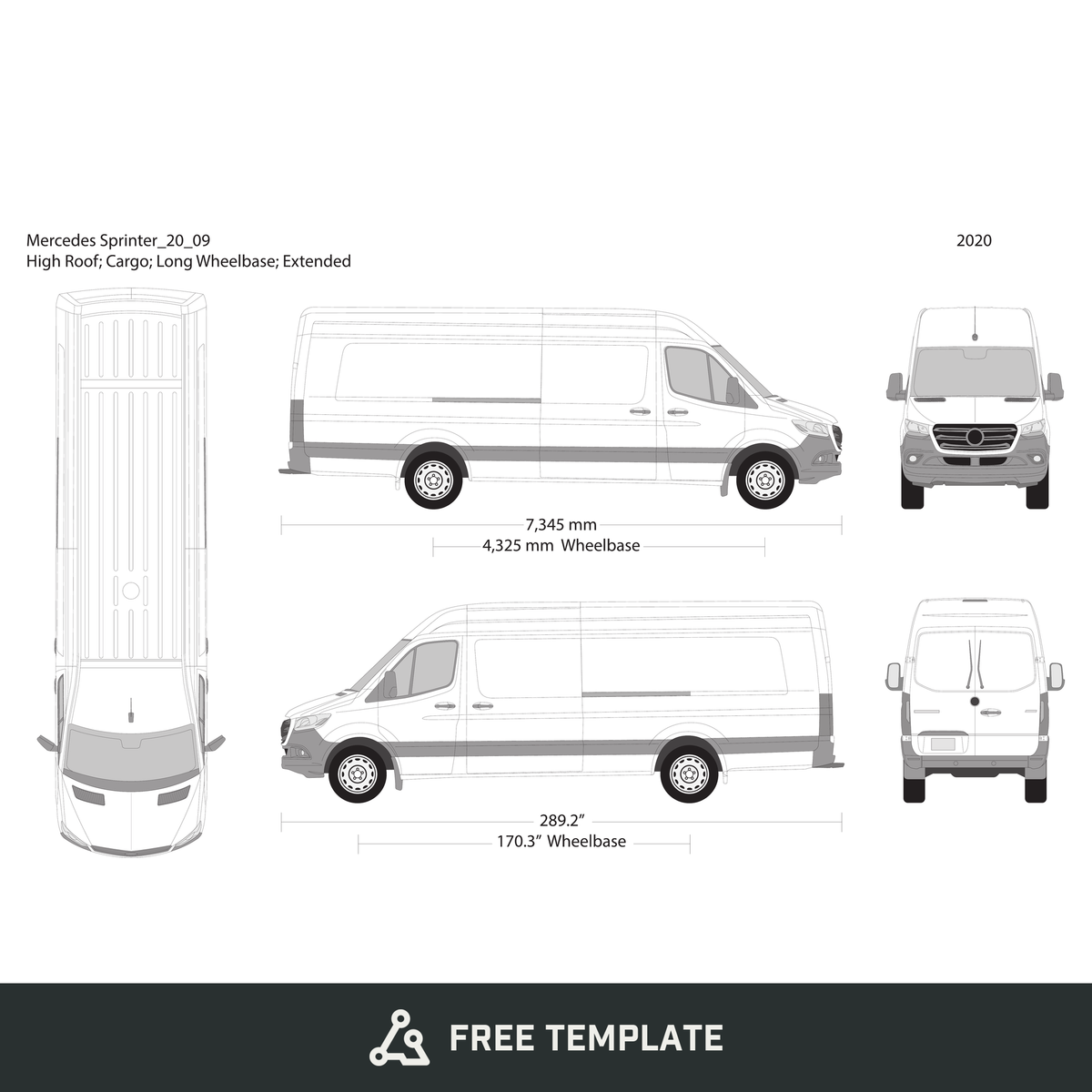 2020 Mercedes Sprinter free vector vehicle wrap template - GravBase
