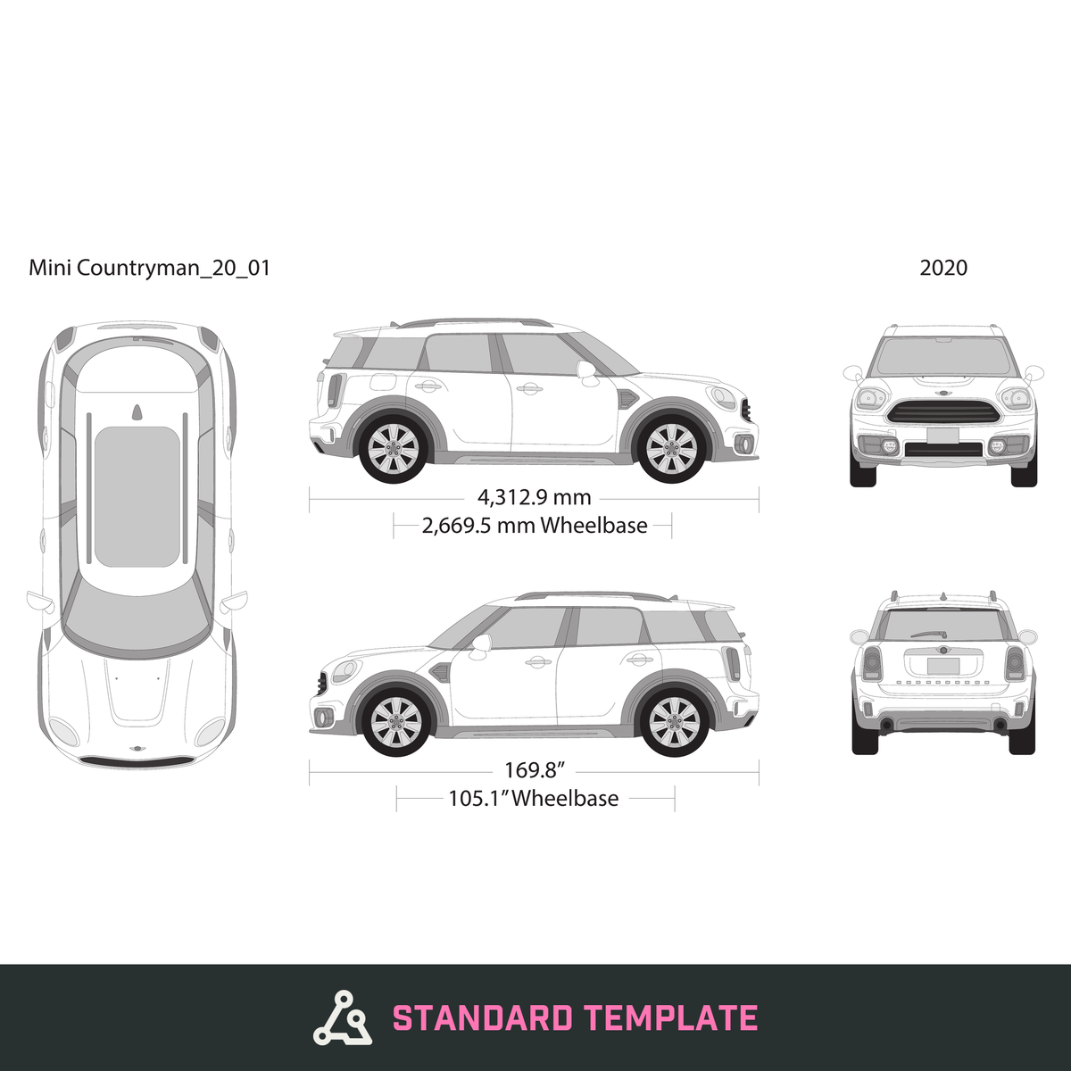 2020 Mini Cooper Mini Countryman vector wrap template, Design-Ready PDF - GravBase