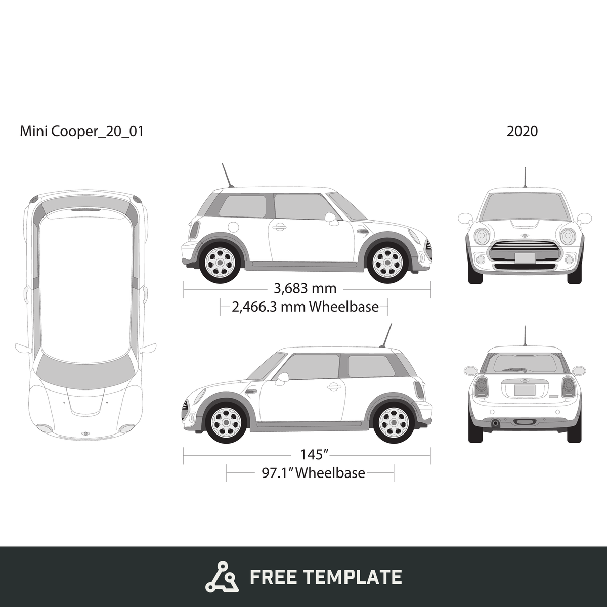 2020 Mini Cooper Mini Hardtop free vector vehicle wrap template - GravBase