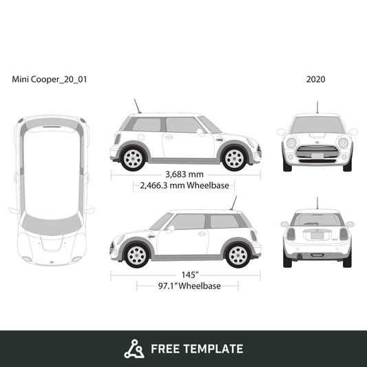 2020 Mini Cooper Mini Hardtop free vector vehicle wrap template - GravBase
