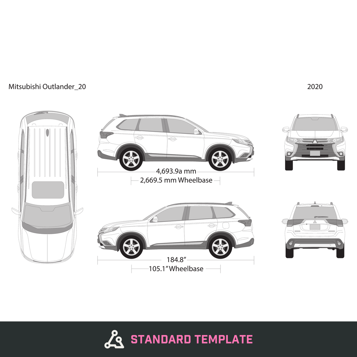 2020 Mitsubishi Outlander vector wrap template, Design-Ready PDF - GravBase