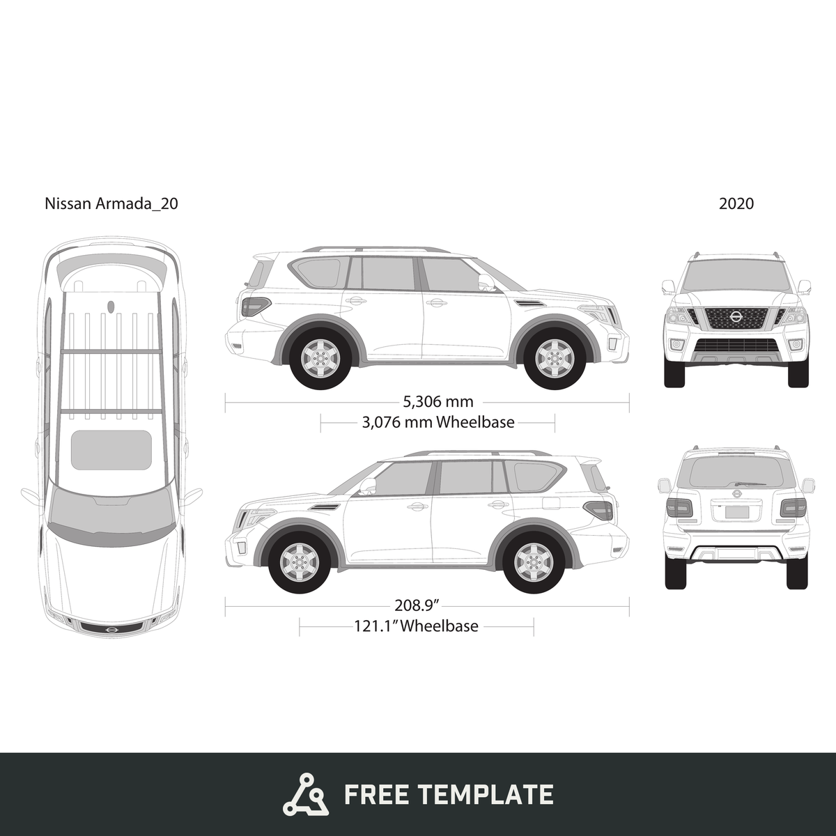 2020 Nissan Armada free vector vehicle wrap template - GravBase