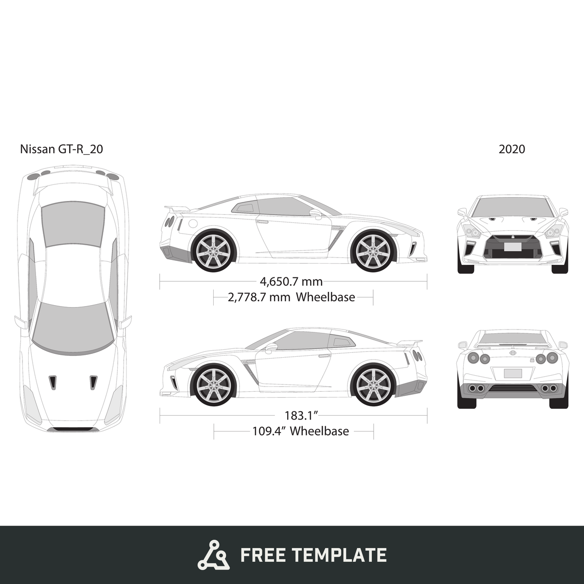 2020 Nissan GT-R free vector vehicle wrap template - GravBase