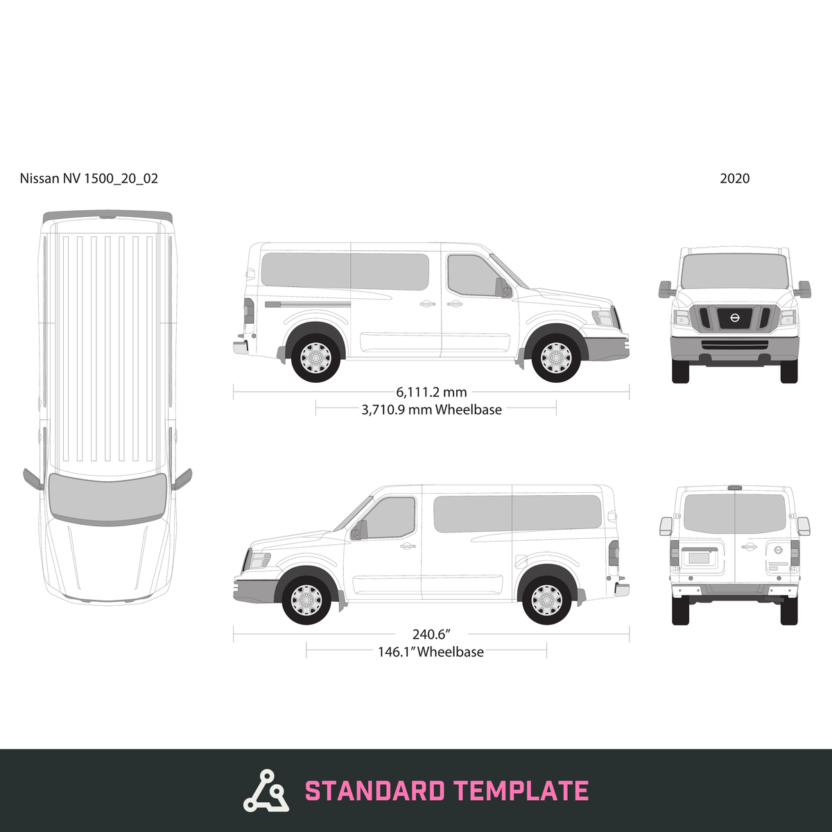 2020 Nissan NV Passenger vector wrap template V02, Design-Ready PDF - GravBase