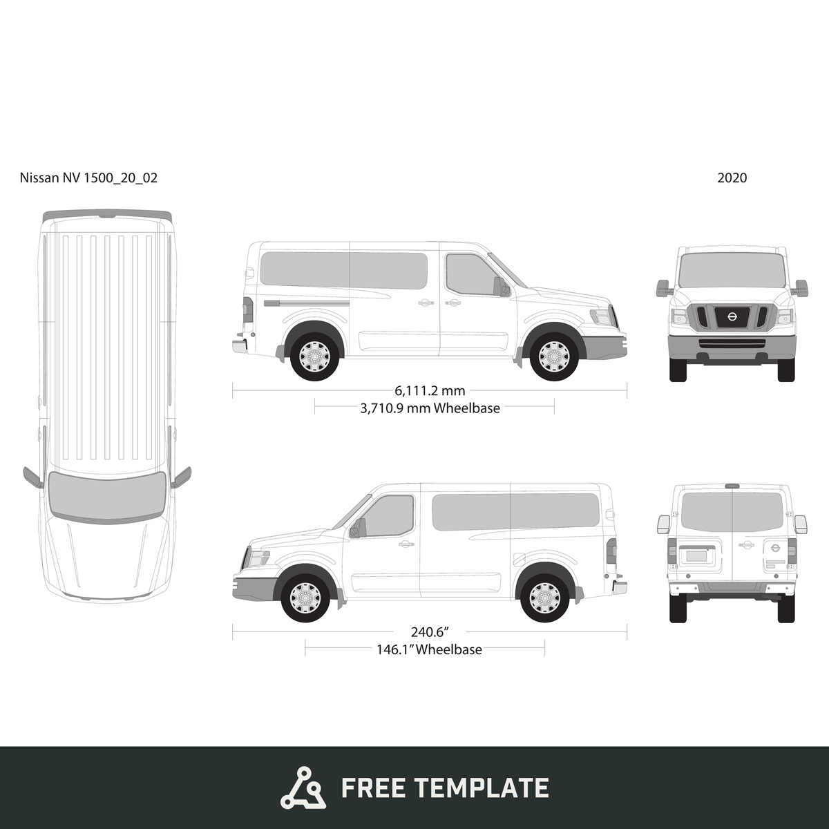 2020 Nissan NV Passenger free vector vehicle wrap template - GravBase