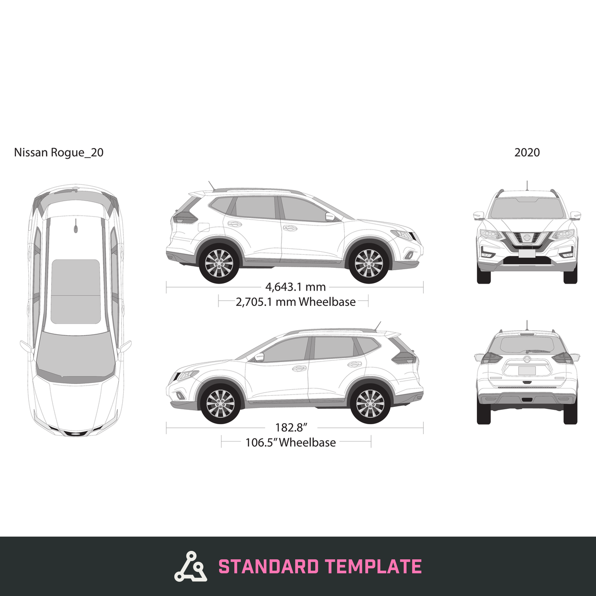 2020 Nissan Rogue vector wrap template, Design-Ready PDF - GravBase